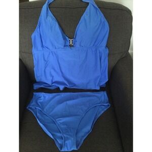 New Cruz Women's Plus Size 2 Piece Halter‎ Tankini Swim Blue 22W NWT (J25) 0202
